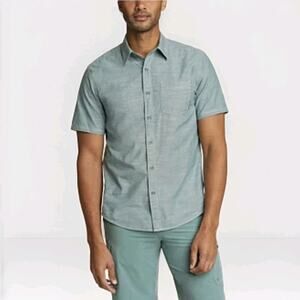 Eddie Bauer Shirt Men Sz M Teal Blue‎ Chambray Classic Fit (40x29) Casual